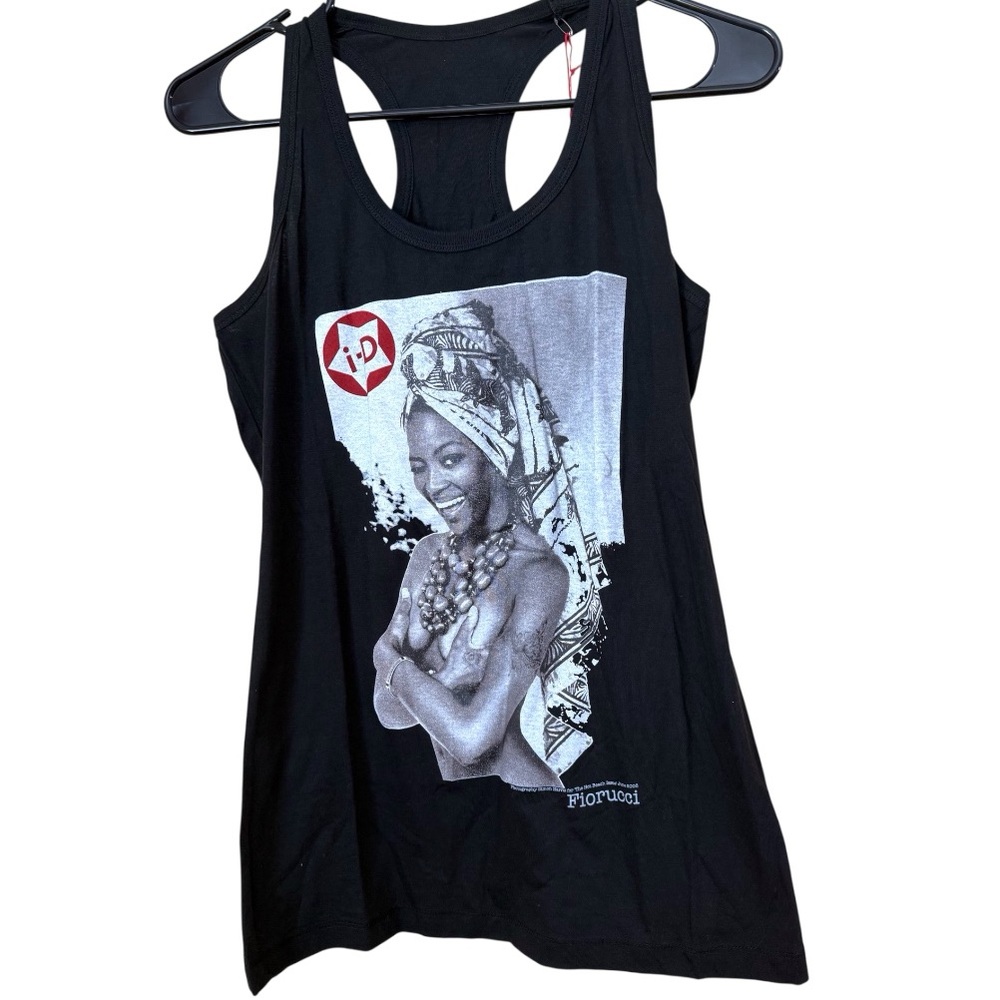 Fiorucci Naomi Campbell Black Tank Top  Graphic Size Medium